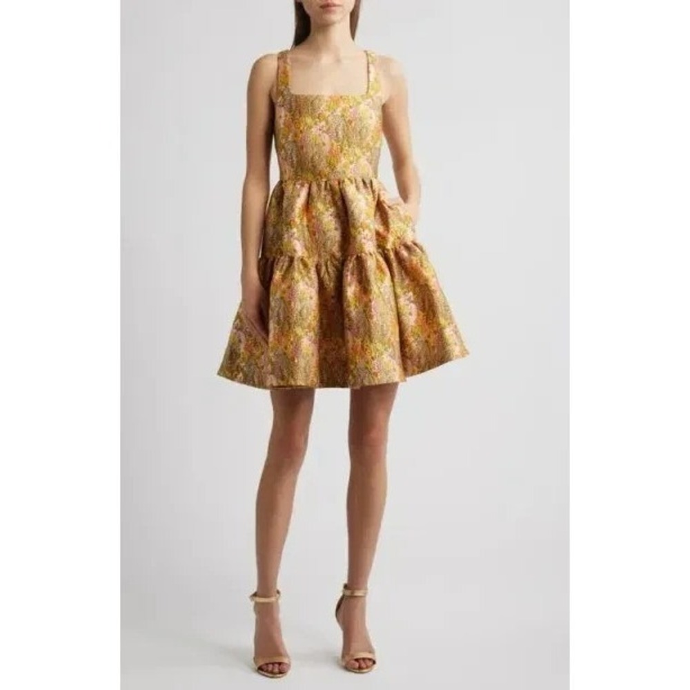 Chelsea28 Garden Brocade Fit & Flare Mini Dress Yellow Floral Women's Small